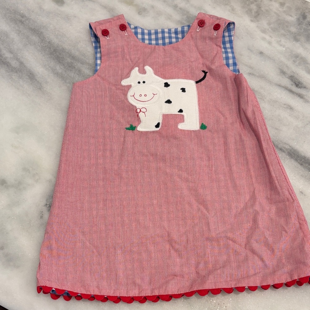 Pink Cow / Santa Appliqué Kids Dress. NWT and reversible!